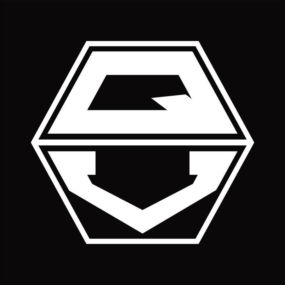 qv-Logo-Monogramm mit sechseckiger Form nach oben und unten Designvorlage vektor