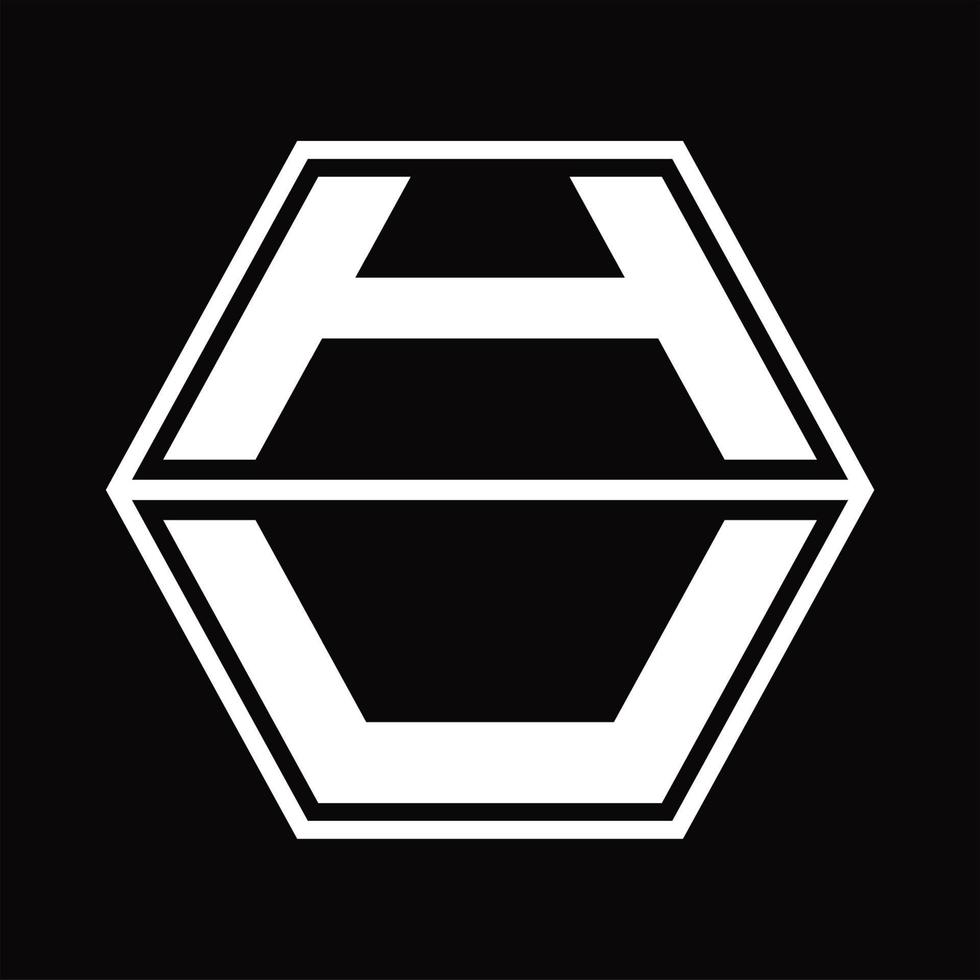 hu-Logo-Monogramm mit sechseckiger Form nach oben und unten Designvorlage vektor
