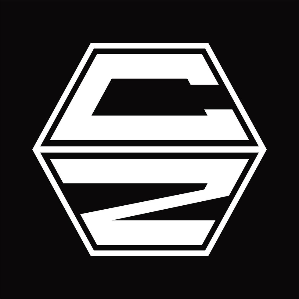 cz logotyp monogram med sexhörning form upp och ner design mall vektor