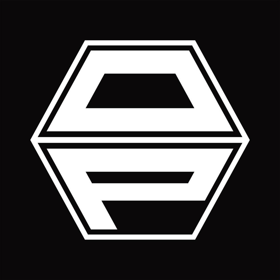 op-Logo-Monogramm mit sechseckiger Form nach oben und unten Designvorlage vektor