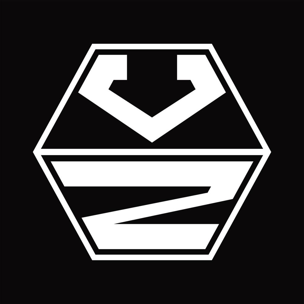vz-Logo-Monogramm mit sechseckiger Form nach oben und unten Designvorlage vektor
