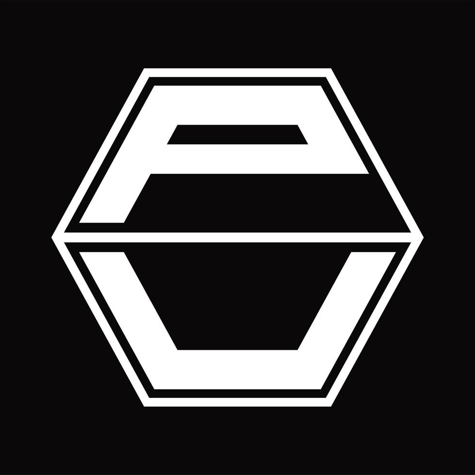 pu logotyp monogram med sexhörning form upp och ner design mall vektor