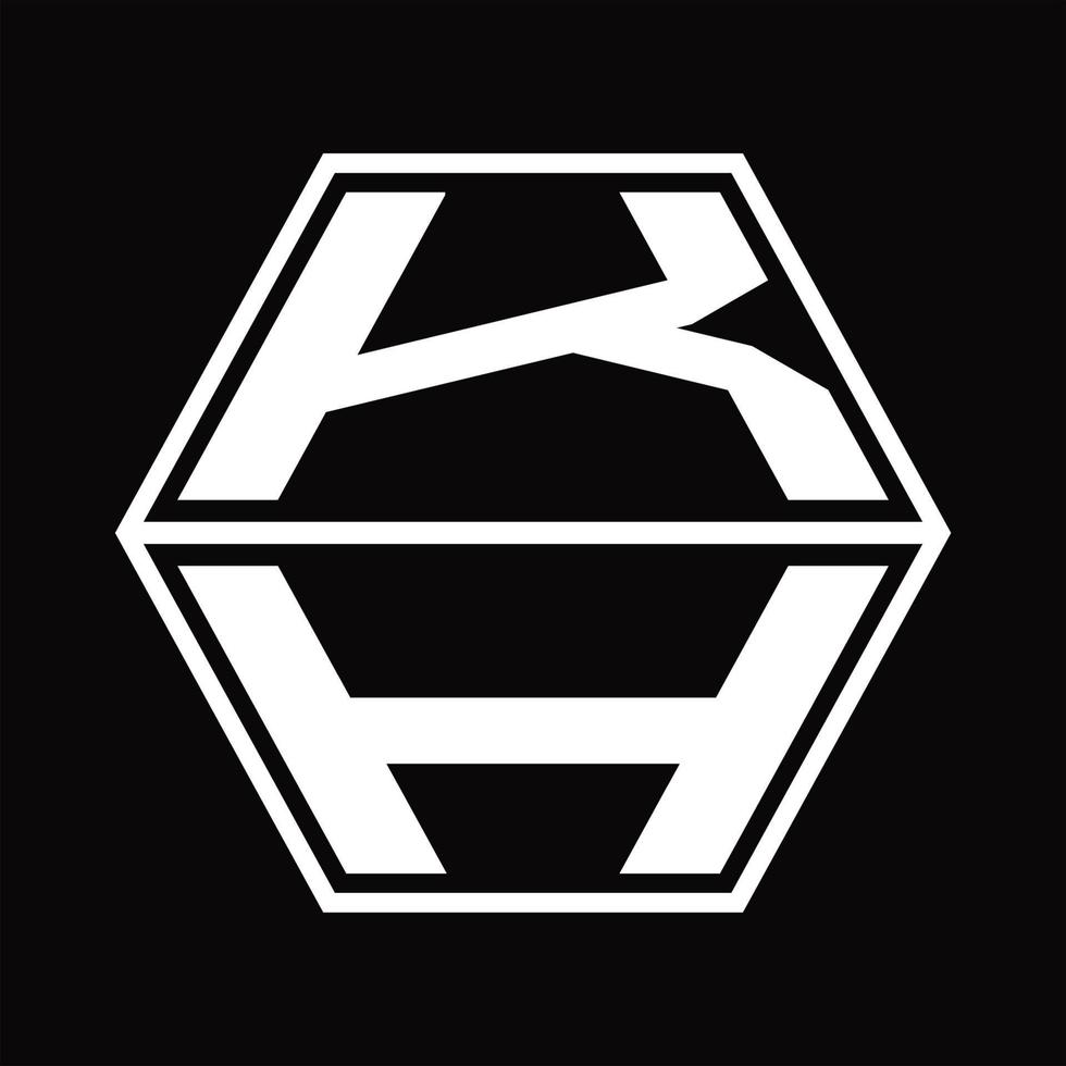 kh-Logo-Monogramm mit sechseckiger Form nach oben und unten Designvorlage vektor