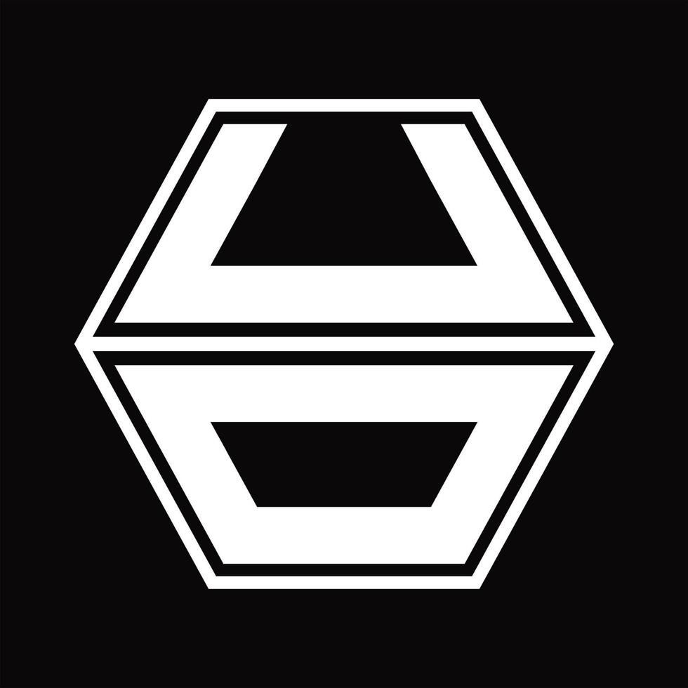 uo-Logo-Monogramm mit sechseckiger Form nach oben und unten Designvorlage vektor