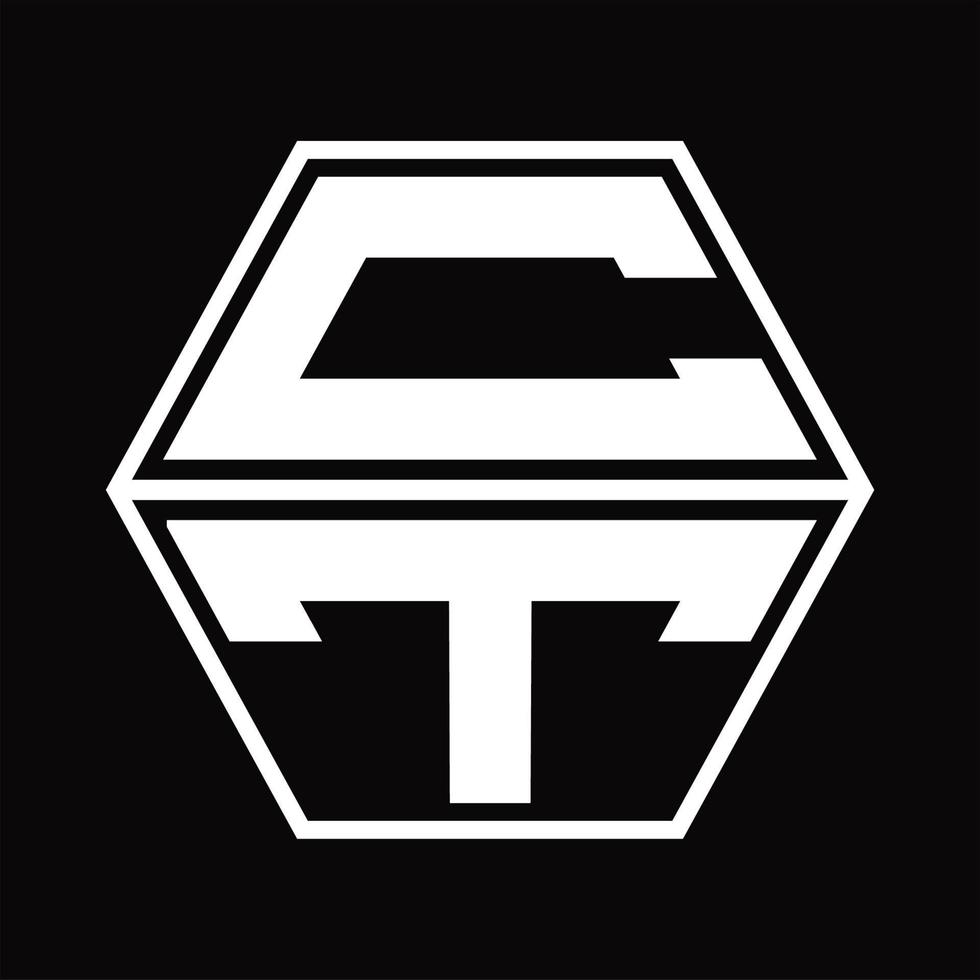 ct-Logo-Monogramm mit sechseckiger Form nach oben und unten Designvorlage vektor