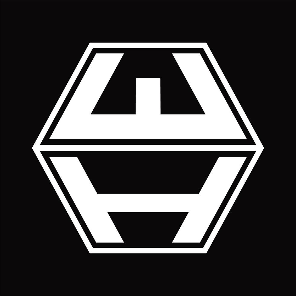 wh-Logo-Monogramm mit sechseckiger Form nach oben und unten Designvorlage vektor