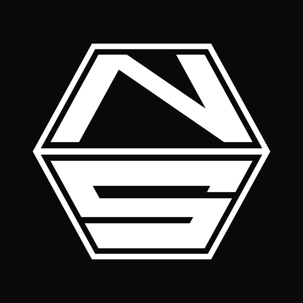 ns logotyp monogram med sexhörning form upp och ner design mall vektor
