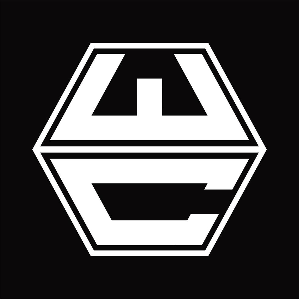 WC-Logo-Monogramm mit sechseckiger Form nach oben und unten Designvorlage vektor