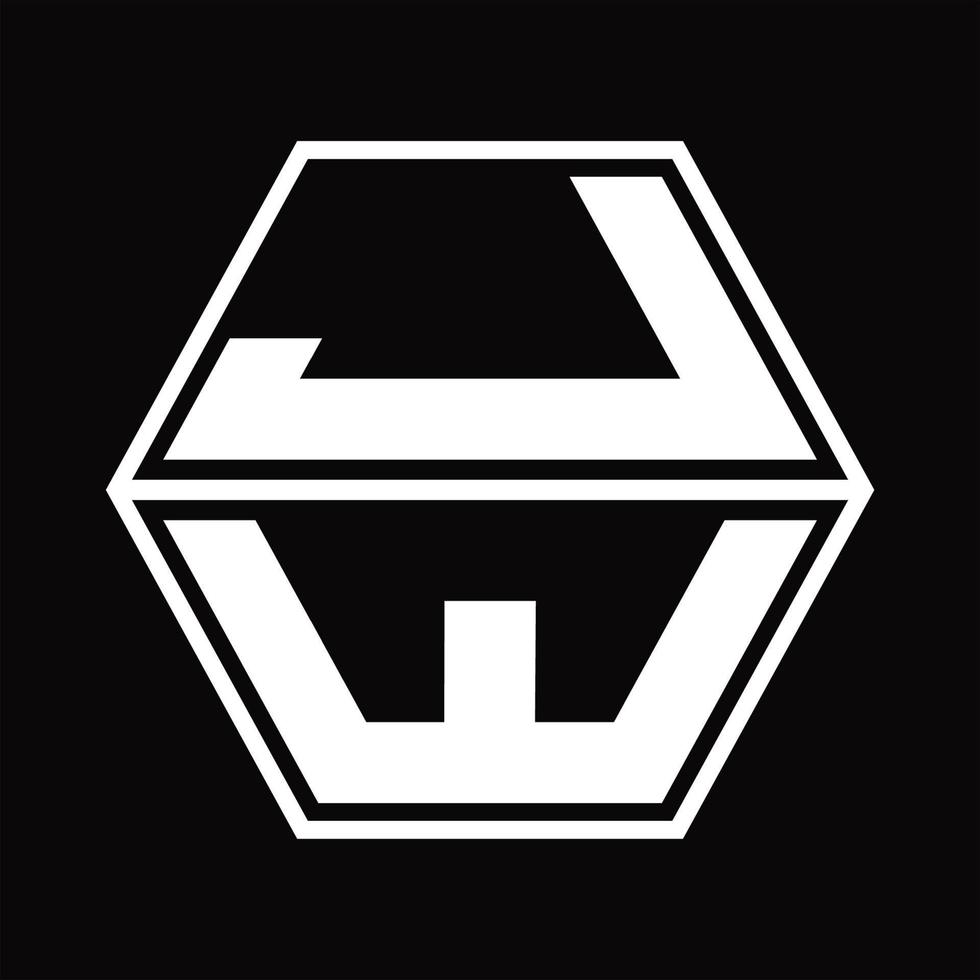 JW-Logo-Monogramm mit sechseckiger Form nach oben und unten Designvorlage vektor