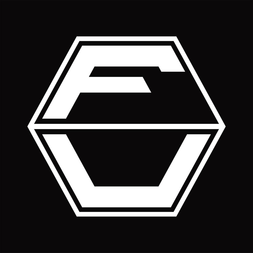 fu-Logo-Monogramm mit sechseckiger Form nach oben und unten Designvorlage vektor