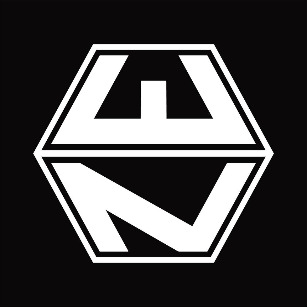 wn-Logo-Monogramm mit sechseckiger Form nach oben und unten Designvorlage vektor