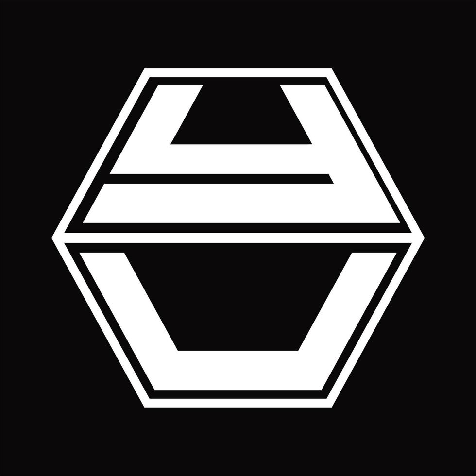 yu-Logo-Monogramm mit sechseckiger Form nach oben und unten Designvorlage vektor