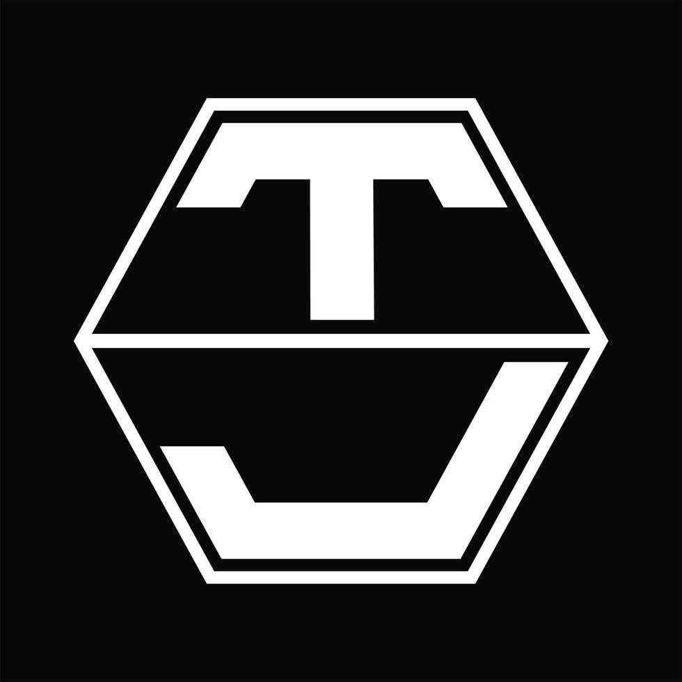 tj logotyp monogram med sexhörning form upp och ner design mall vektor