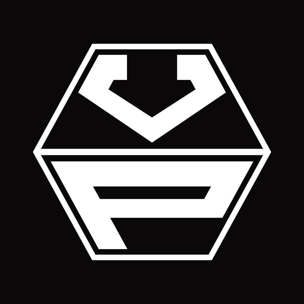 vp-Logo-Monogramm mit sechseckiger Form nach oben und unten Designvorlage vektor