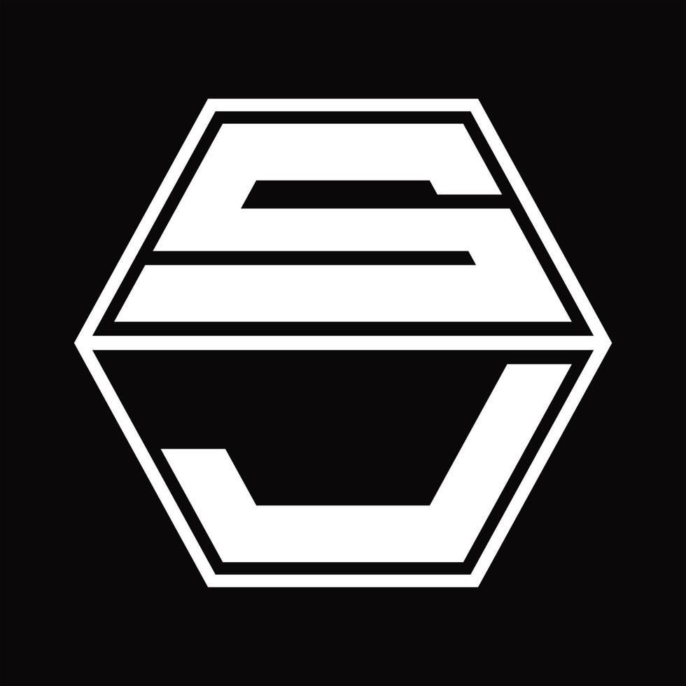 sj-Logo-Monogramm mit sechseckiger Form nach oben und unten Designvorlage vektor
