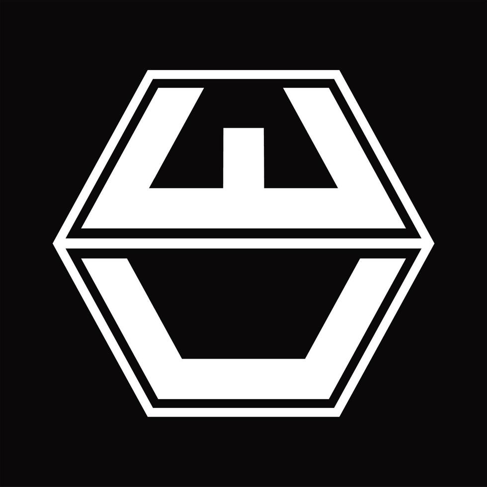 Wu-Logo-Monogramm mit sechseckiger Form nach oben und unten Designvorlage vektor