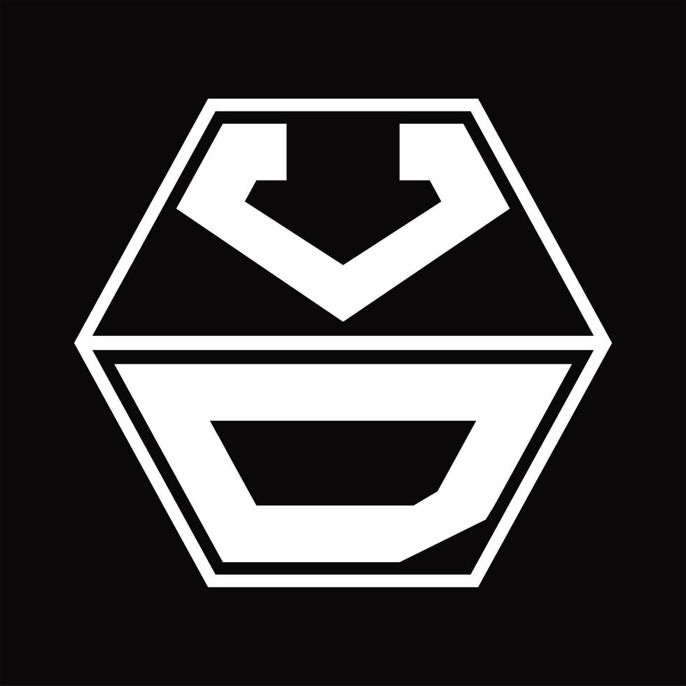 vd logotyp monogram med sexhörning form upp och ner design mall vektor