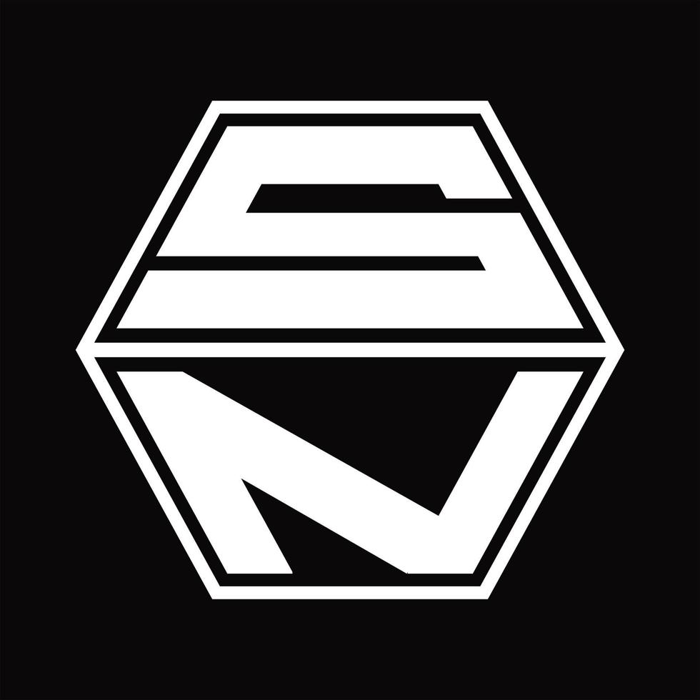 sn-Logo-Monogramm mit sechseckiger Form nach oben und unten Designvorlage vektor