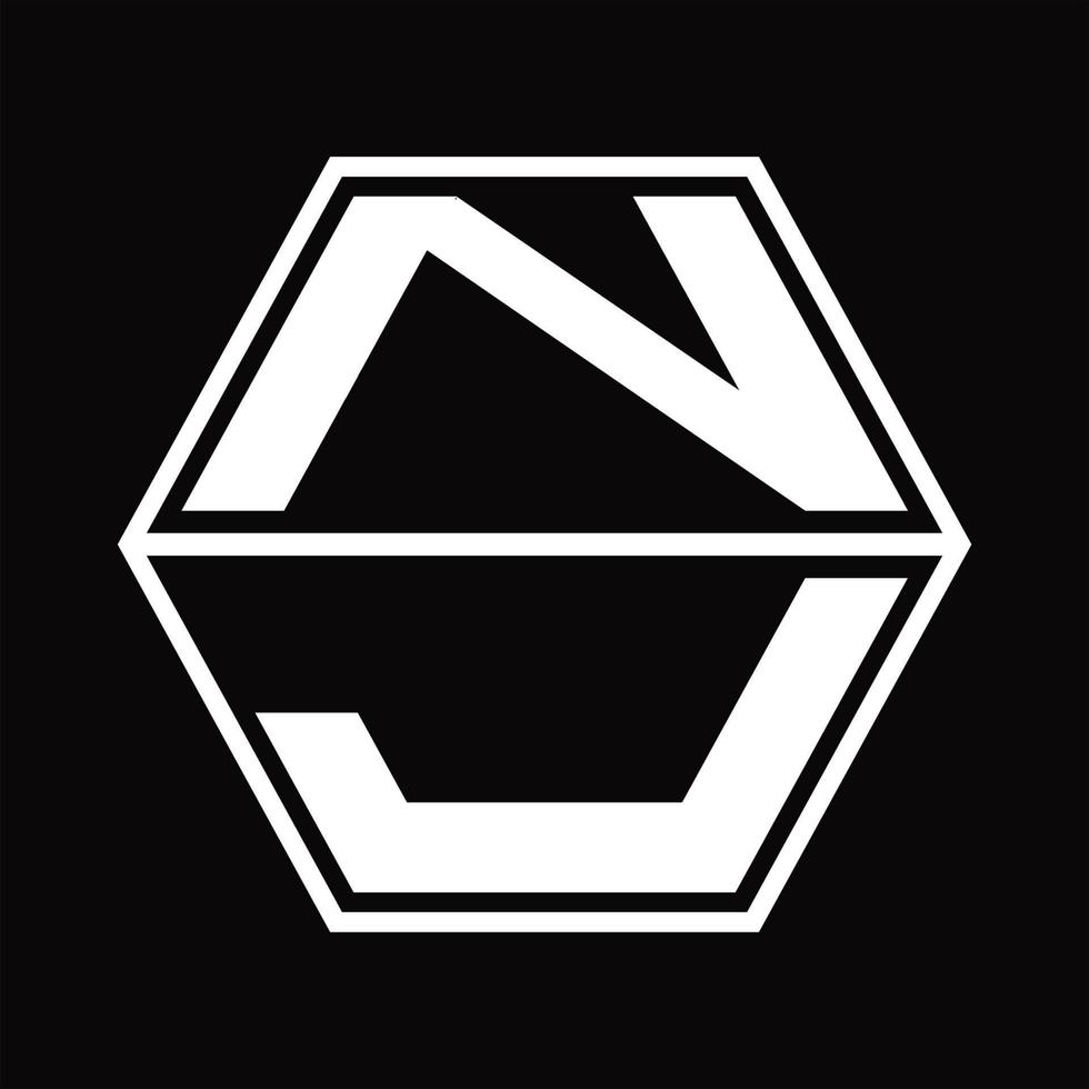 nj-Logo-Monogramm mit Designvorlage in Hexagonform nach oben und unten vektor