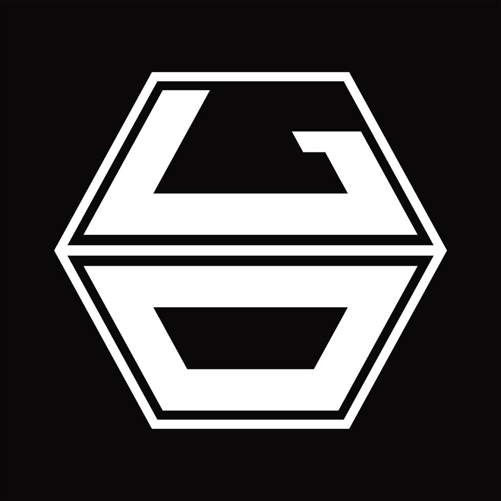 Lo-Logo-Monogramm mit sechseckiger Form nach oben und unten Designvorlage vektor
