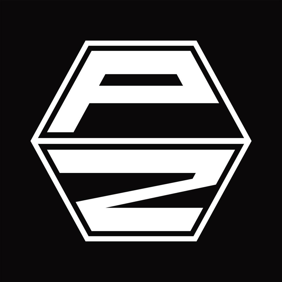 pz-Logo-Monogramm mit sechseckiger Form nach oben und unten Designvorlage vektor