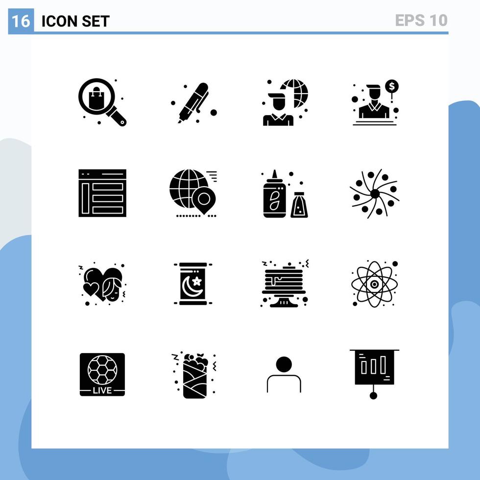 användare gränssnitt packa av 16 grundläggande fast glyfer av försäljare person stryknings ombud bärbar dator redigerbar vektor design element