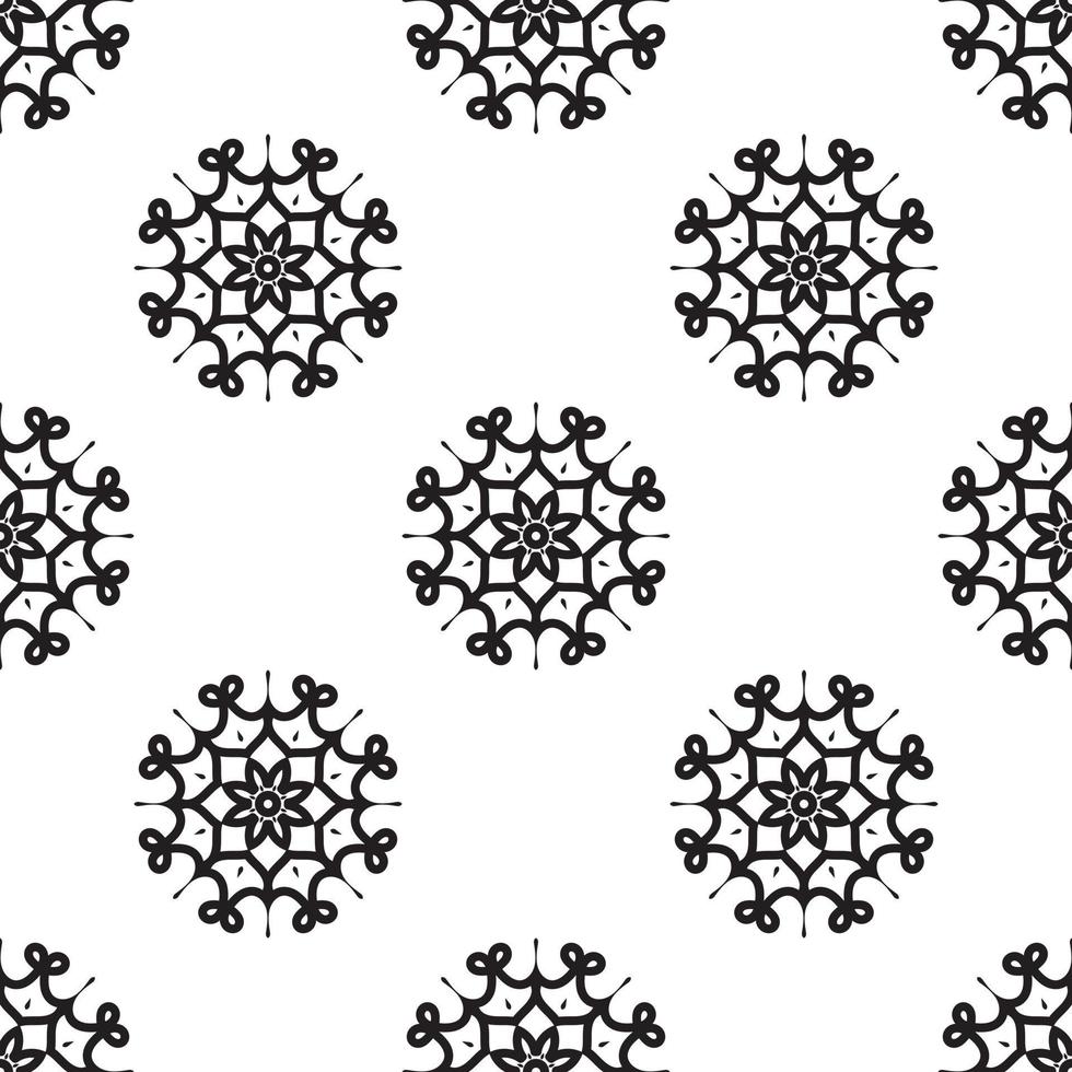 Mandala-Muster Schwarz-Weiß-nahtloses Muster. nahtlose abstrakte Stammes-Monochrom-Muster. handgezeichnete ethnische Textur. Vektor-Illustration. vektor