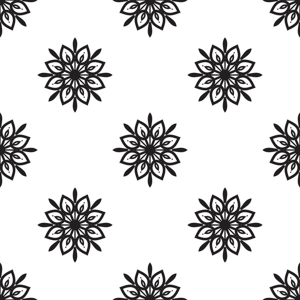 Mandalakunst entwirft nahtloses Schwarzweiss-Muster. kann für Tapeten, Musterfüllungen, Malbücher und Seiten für Kinder und Erwachsene verwendet werden. Schwarz und weiß. vektor