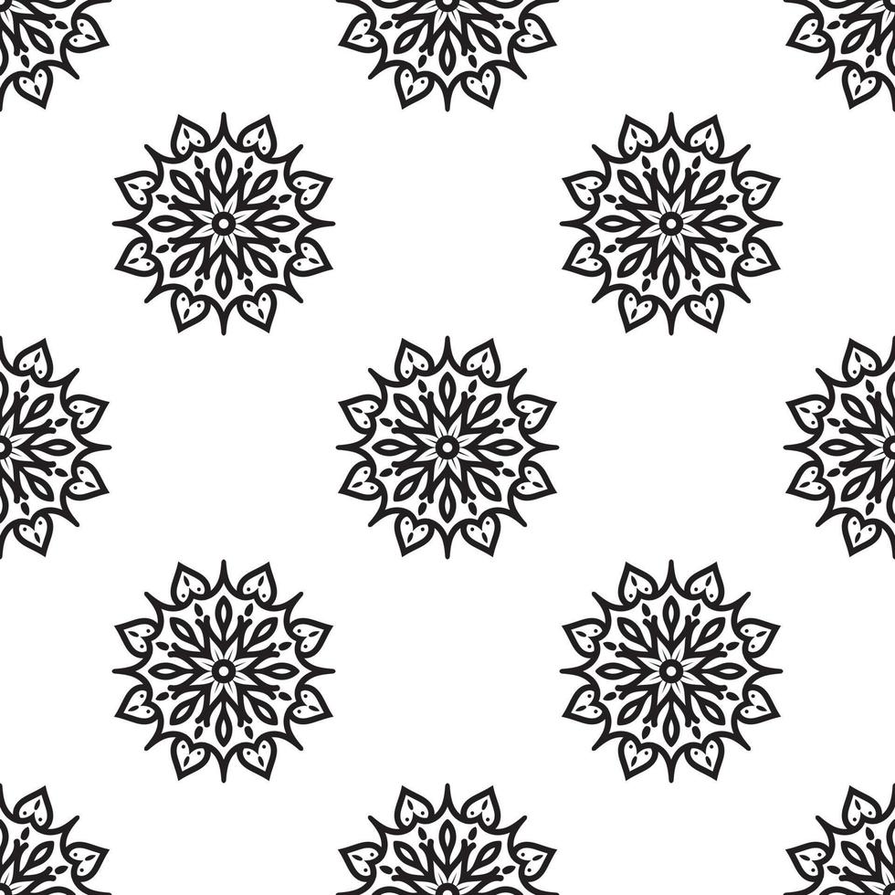mandala vägg konst svart och vit sömlös mönster. ritad för hand bakgrund. islam, arabiska, indian, och ottoman motiv. perfekt för utskrift på tyg eller papper. vektor