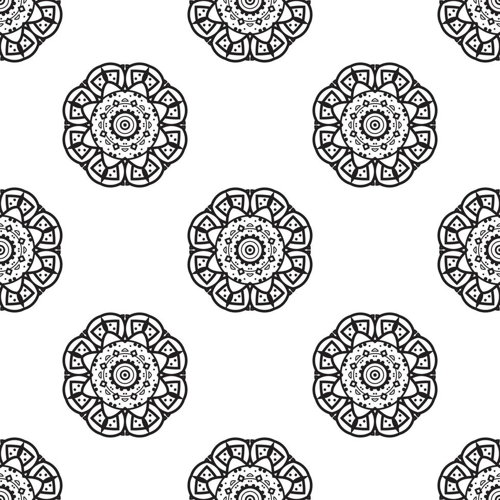 mandala färg sidor svart och vit sömlös mönster. ritad för hand bakgrund. islam, arabiska, indian, och ottoman motiv. perfekt för utskrift på tyg eller papper. vektor
