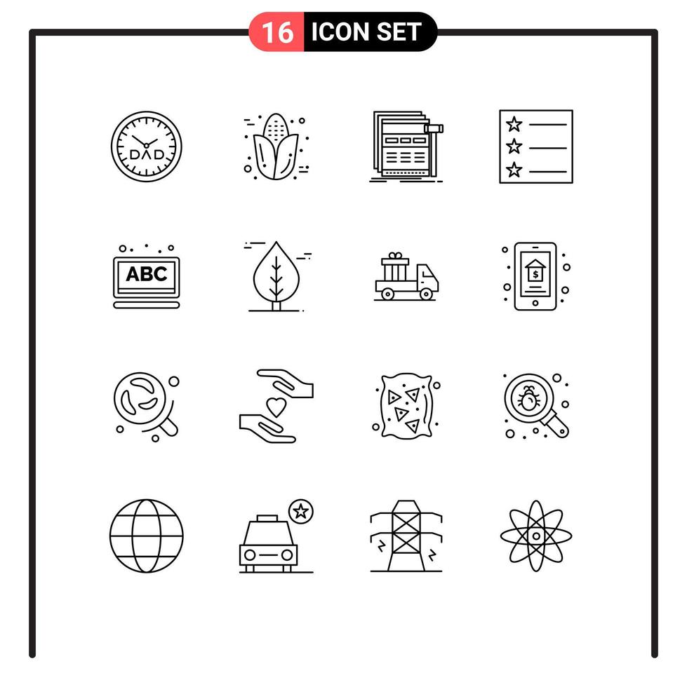 16 universell konturer uppsättning för webb och mobil tillämpningar uppkopplad ABC internet lista trådmodell redigerbar vektor design element