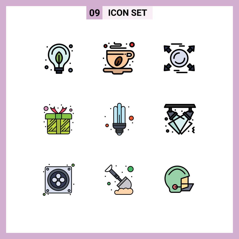 Stock Vector Icon Pack mit 9 Zeilenzeichen und Symbolen für Energiebox Kreis Liebesgeschenk editierbare Vektordesign-Elemente