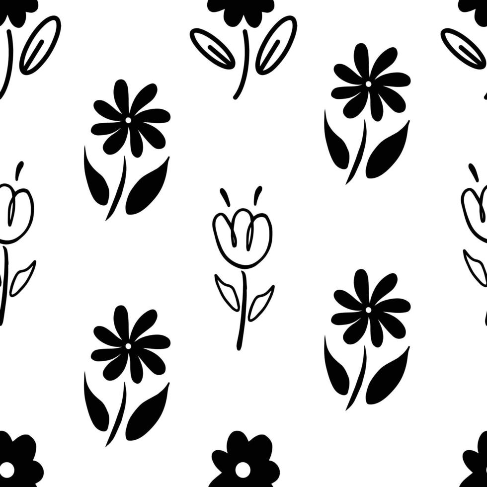 Blumen- oder Blumengekritzel nahtloser Musterhintergrund für Element vektor