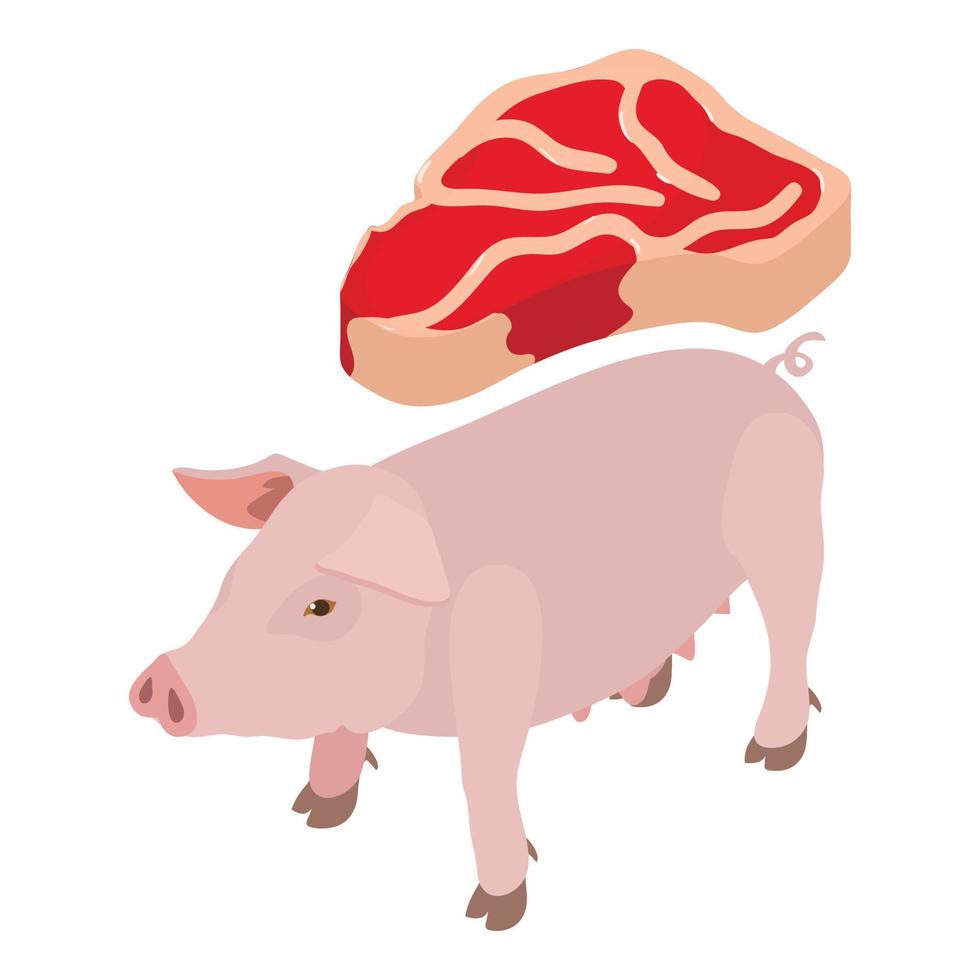 Schweinefleisch Symbol isometrischer Vektor. Symbol für rosafarbenes Schweinetier und frisches Fleischfilet vektor