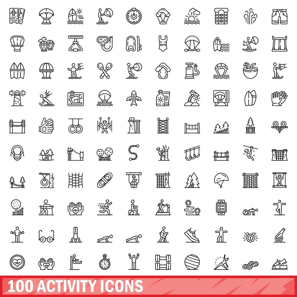 100 Aktivitätssymbole gesetzt, Umrissstil vektor