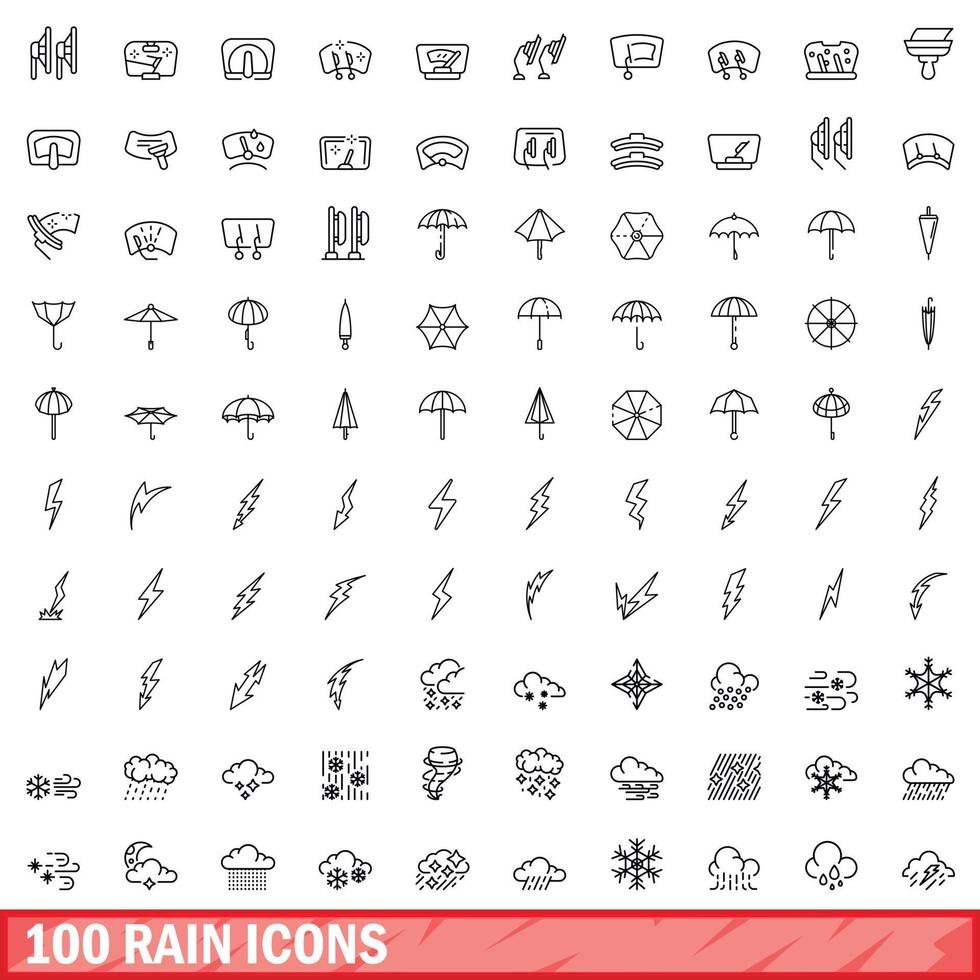 100 Regensymbole gesetzt, Umrissstil vektor