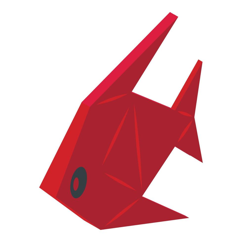 isometrischer Vektor der roten Origami-Fischikone. Tier aus Papier