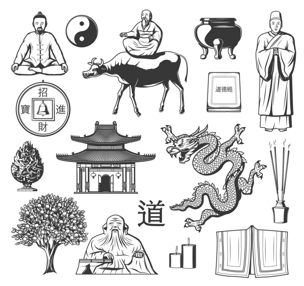 Symbole und Ikonen der chinesischen Religion des Taoismus vektor