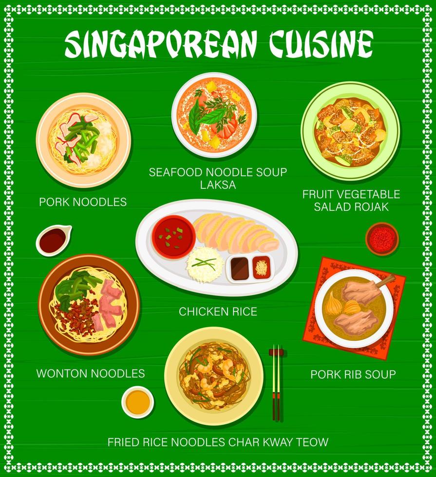 Menü der singapurischen Küche, asiatisches Essen aus Singapur vektor