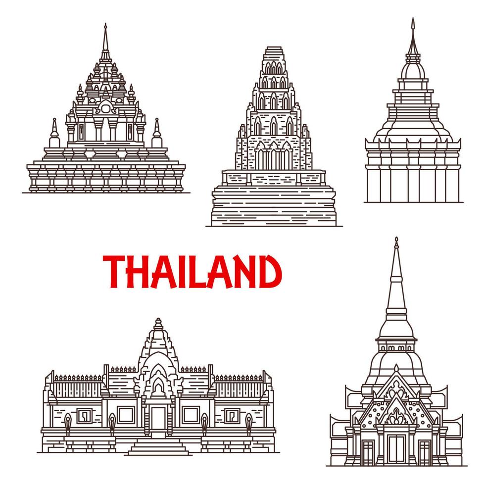 thailand ayutthaya och hua hin landmärke ikoner vektor
