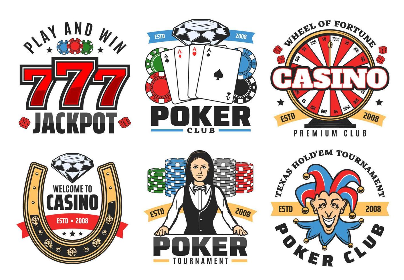 Casino-Pokerspiel, Jackpot-Glücksspiel-Vektorsymbole vektor