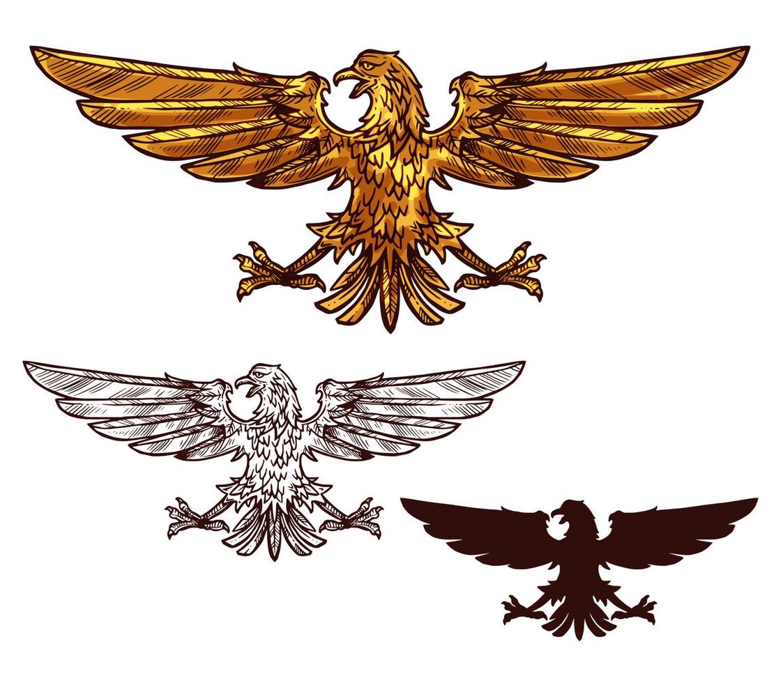 Örn eller Hök heraldisk gyllene fågel vektor