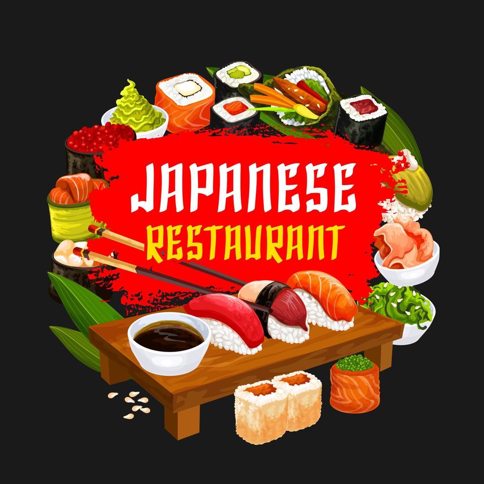 japanisches Restaurant, Vektorsushi und Brötchen vektor