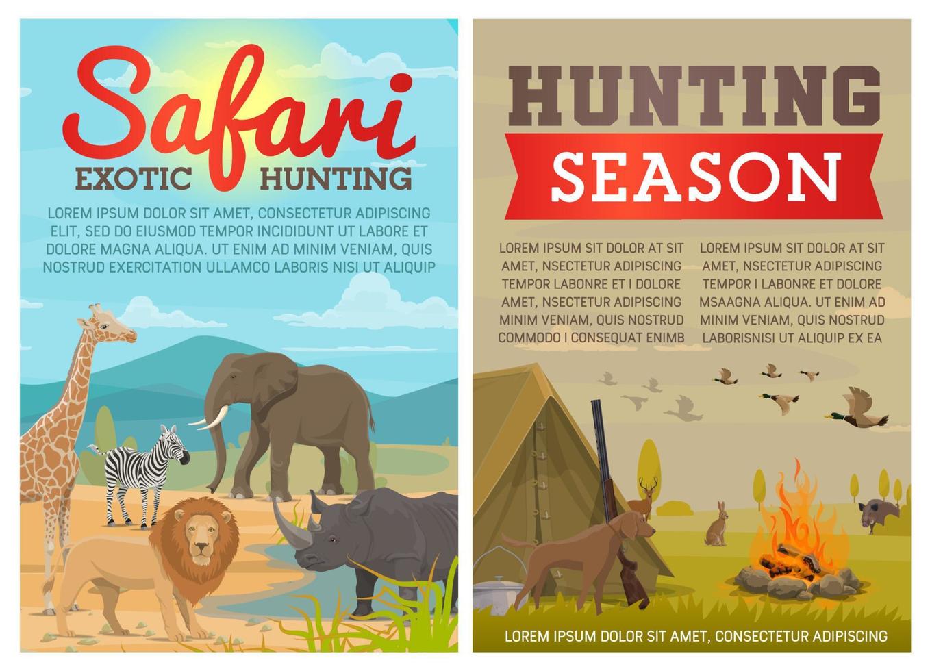 safari jagen tiere und vögel mit jägergewehr vektor