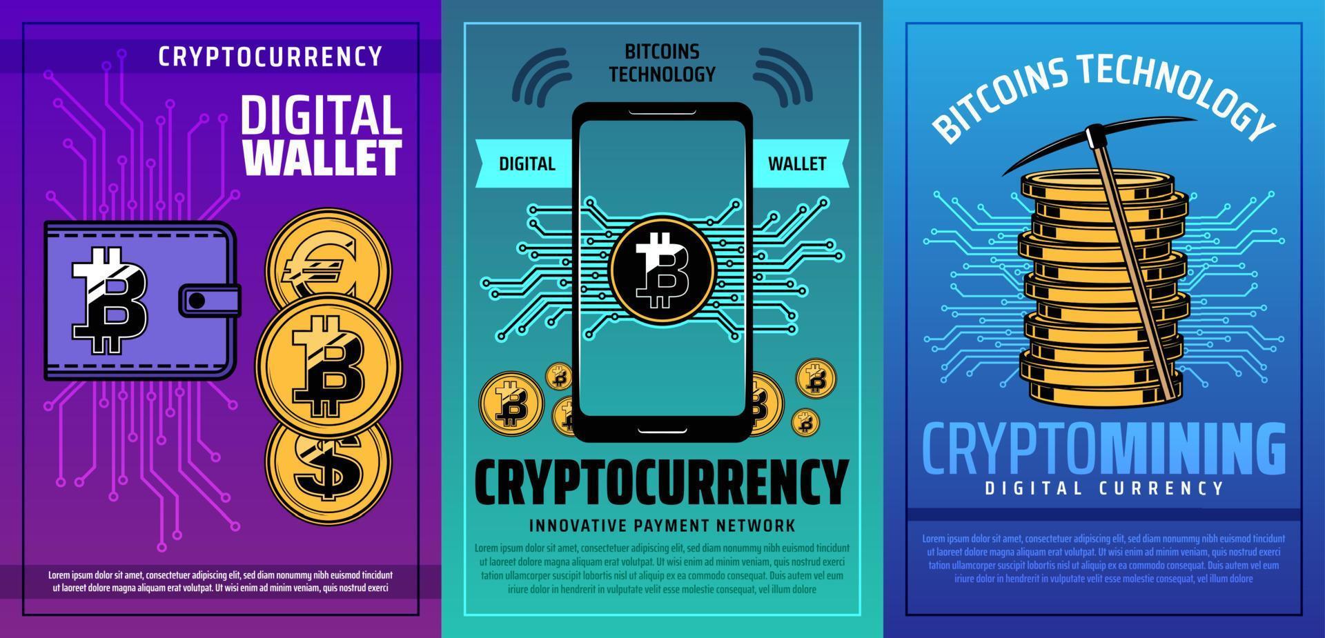 digitale Geldbörse für Mobiltelefone mit Bitcoin vektor