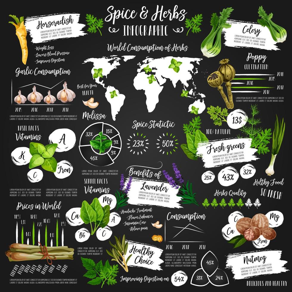 Infografik für Poster mit Gewürz- und Kräuterstatistiken vektor