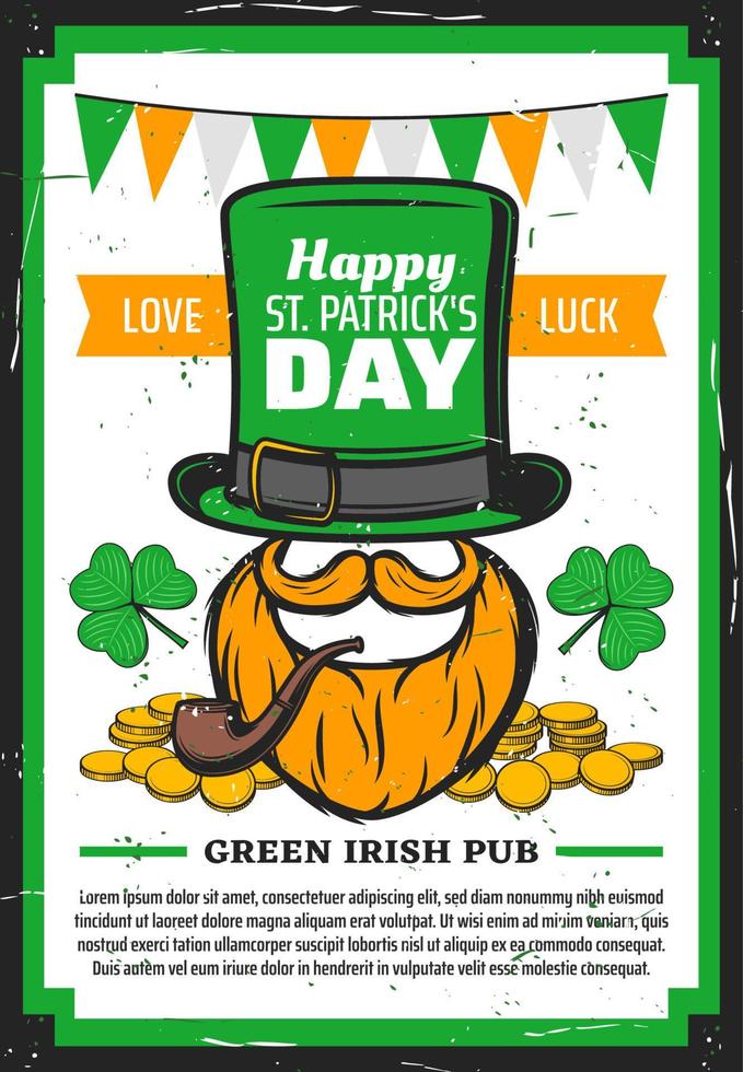 st patricks day leprechaun mit klee, hut, gold vektor