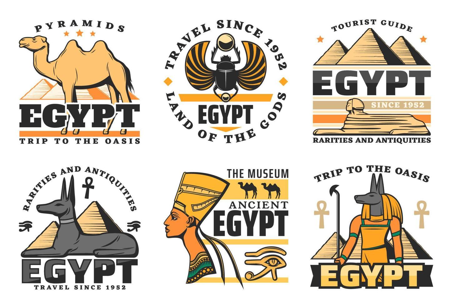 egypten resa ikoner, pyramider och sfinx vektor