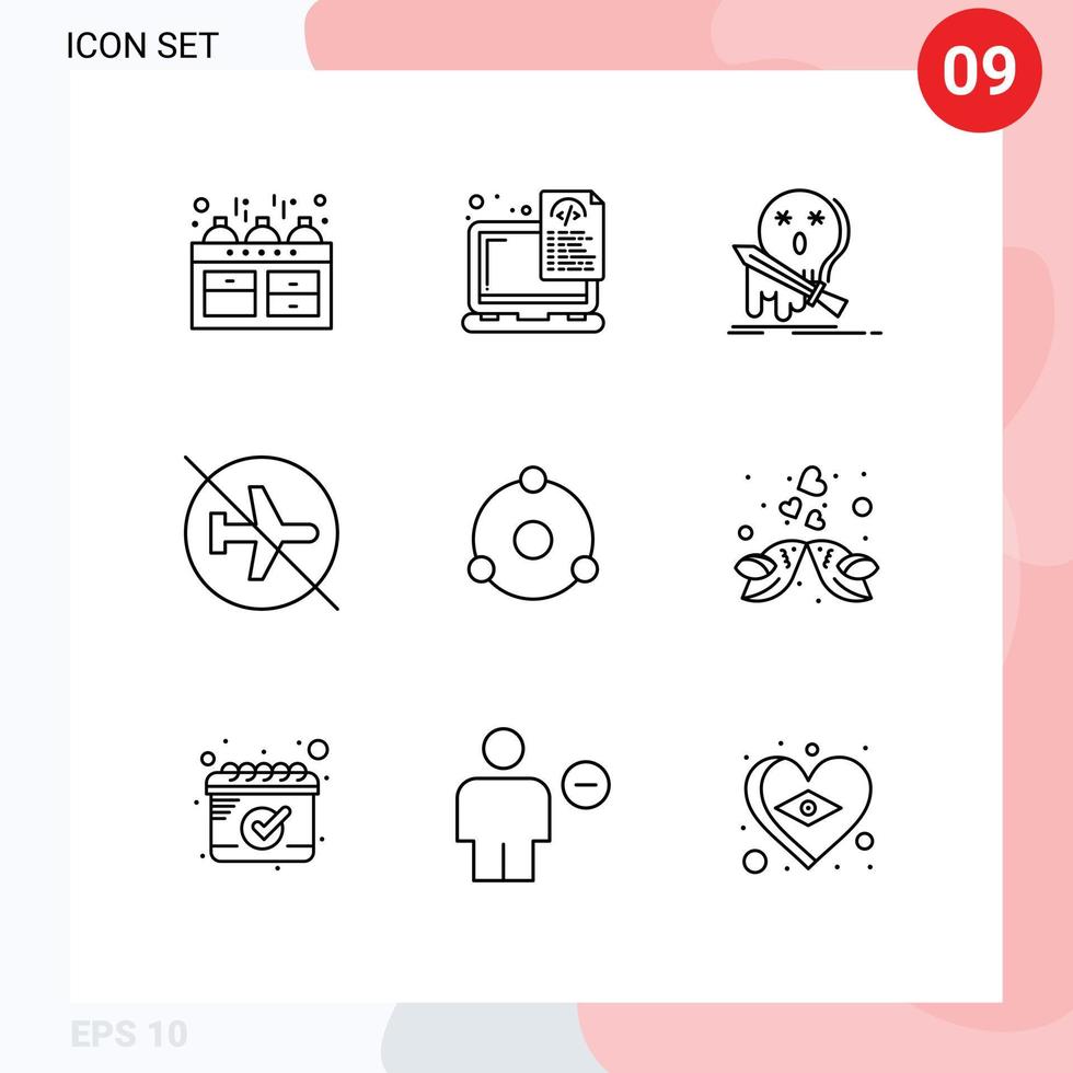 9 tematiska vektor konturer och redigerbar symboler av av Inaktiverad kodning flygplats döda redigerbar vektor design element