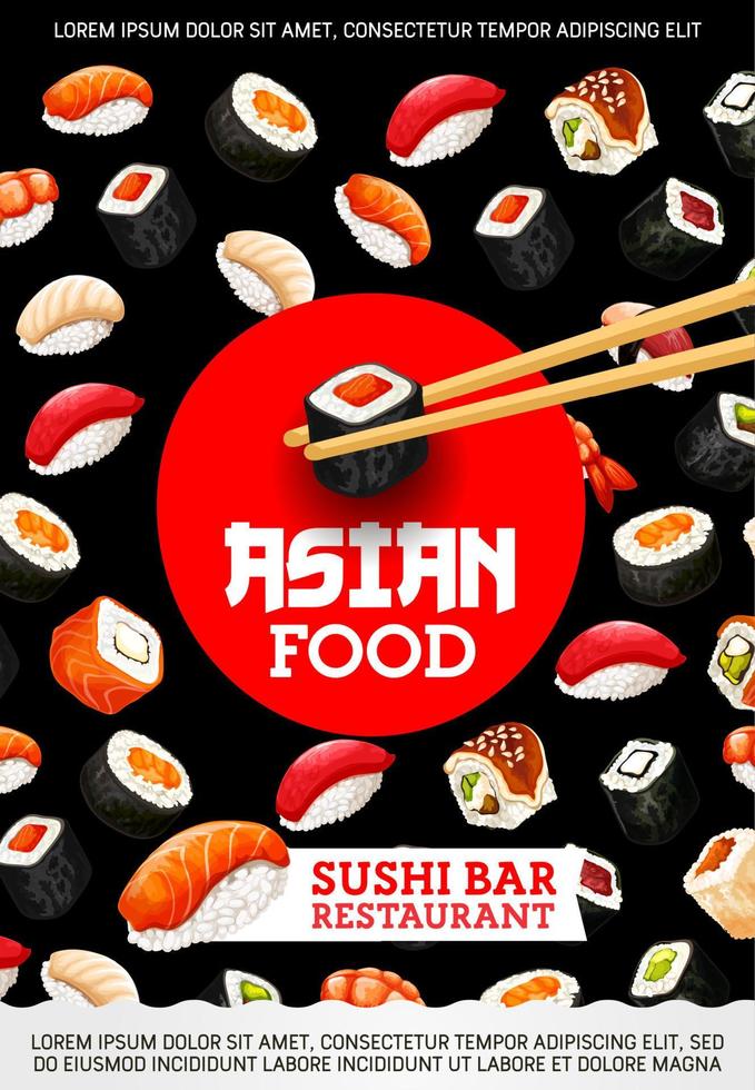 Sushi und Brötchen, Bar-Restaurant mit japanischer Küche vektor